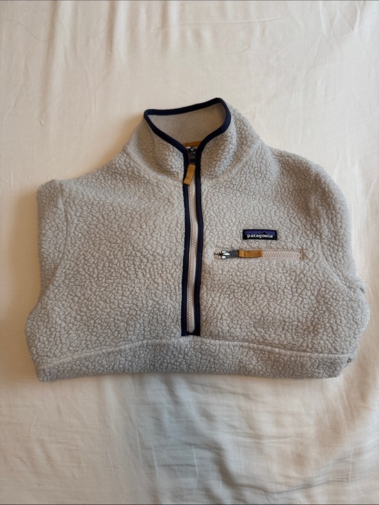 Patagonia Tops - Patagonia Cream Sherpa Fleece Half-Zip Pullover with Navy Trim